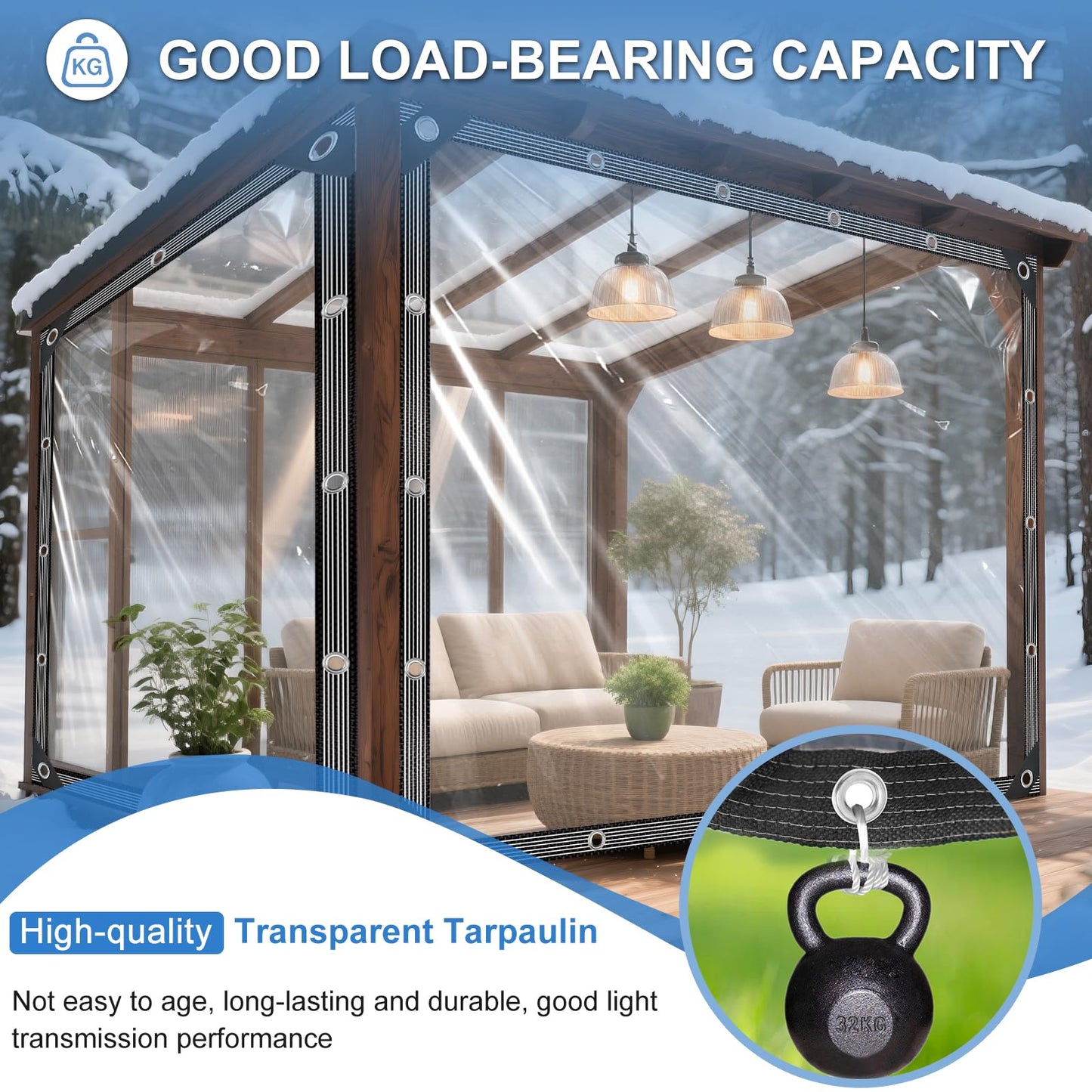 Clear Tarps Heavy Duty Waterproof 12x16ft Clear Tarp with Grommets and Reinforced Edges 14Mil Thickened Tear Resistant Clear Vinyl Plastic Tarp for Outdoor Patio Chicken Coop Greenhouse Plant