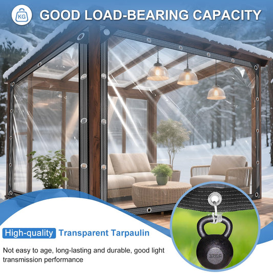 Clear Tarps Heavy Duty Waterproof 12x16ft Clear Tarp with Grommets and Reinforced Edges 14Mil Thickened Tear Resistant Clear Vinyl Plastic Tarp for Outdoor Patio Chicken Coop Greenhouse Plant
