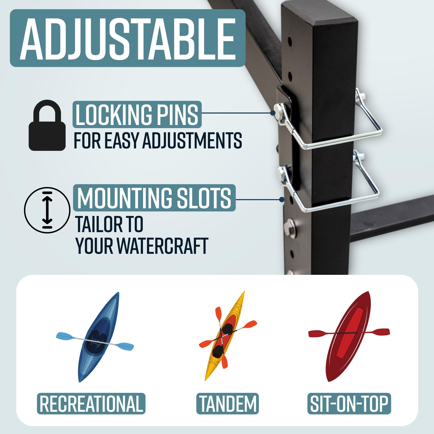 Teal Triangle Freestanding Kayak Storage Rack – 3 Kayak Rack & Canoe Rack – Indoor Outdoor Kayak – Adjustable Surfboard & Stand Up Paddle Board Holder – Adjustable Storage Stand - Mud