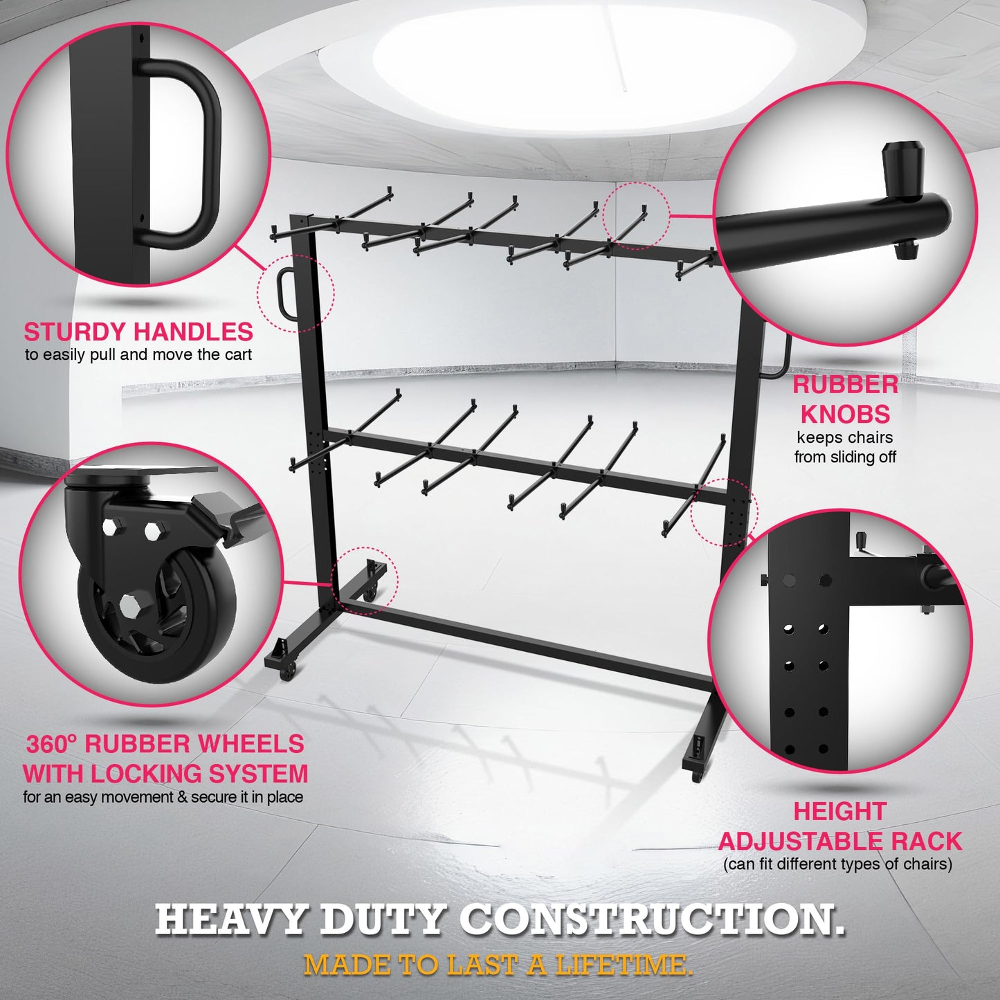 ALAGPRO Folding Chair Rack Cart - Storage Dolly With Wheels, Heavy Duty Holder for 84 Chairs or 12 Tables of 900 LBS Capacity - Includes Outdoor Cover