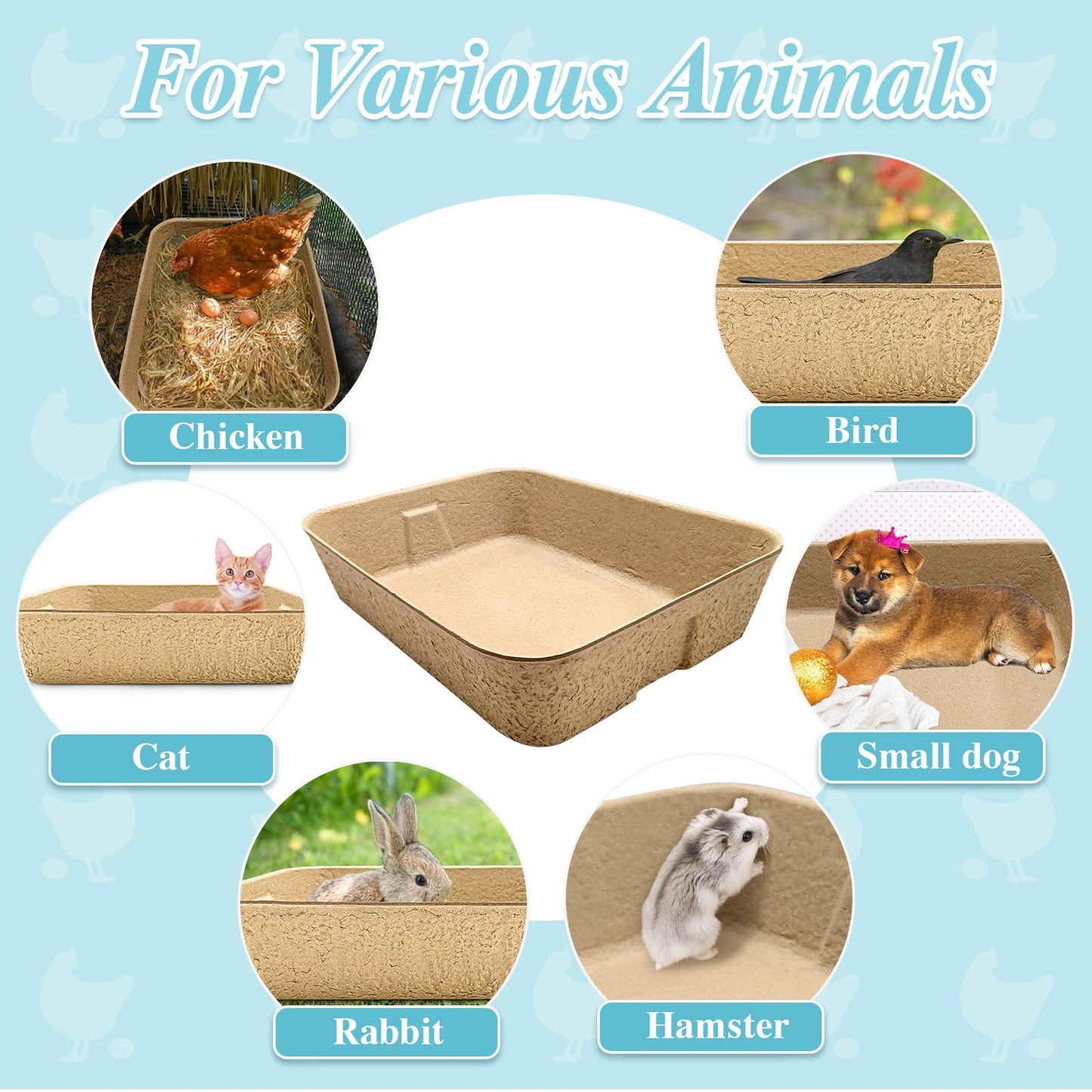 HUMUMU Disposable Chicken Nesting Box – Large (16.2" x 12.5" x 3.8") – Nesting Box for Egg Laying Hens or Disposable Litter Boxes for Cats – Sturdy, Sustainable – Chicken Coop Accessories (6-Pack)