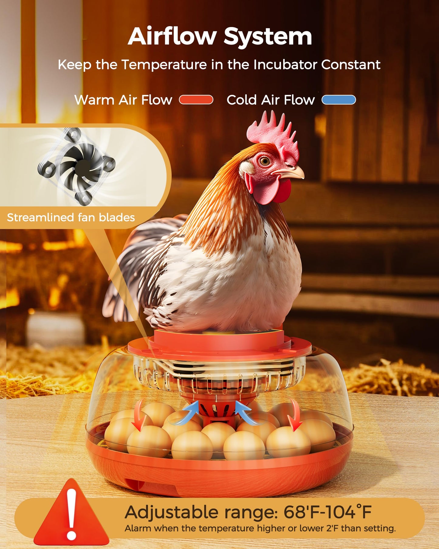 18 Egg Incubator with Automatic Egg Turning and Humidity Control, 360° Viewing, Dual Size Egg Trays for Chicken, Duck, Goose, Turkey, Quail, and Parrot Eggs, Ideal for Farm, Classroom, Home Use
