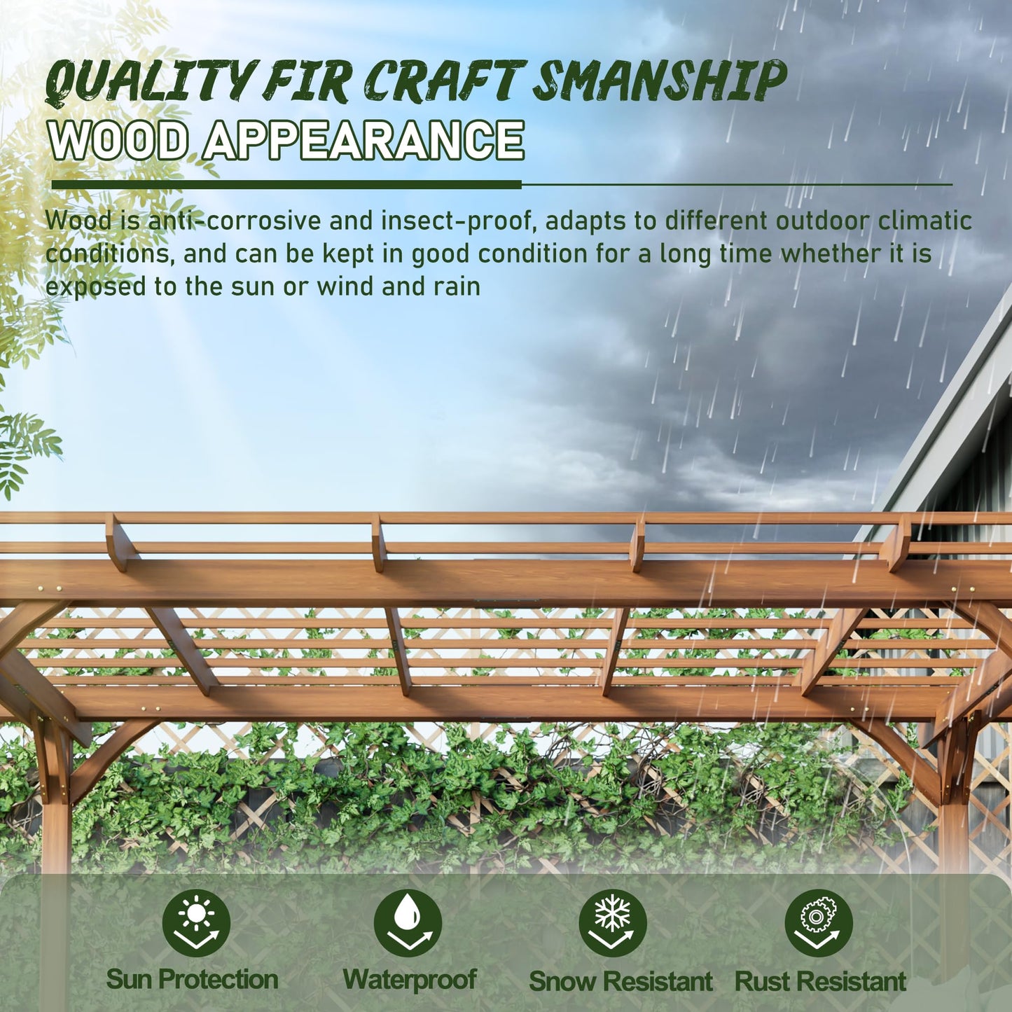 KEIKI 12 x 10 FT Outdoor Wood Pergola, Wooden Grape Trellis for Climbing Plant Support, Garden, Patio, Backyard, Deck, Brown