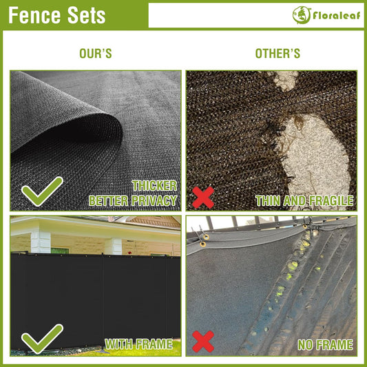 FLORALEAF 6'x24' Outdoor Privacy Fence with Iron Poles Rails Dog Fence for Garden Patio Backyard Yard Temporary Safety Barrier Chicken Metal Fence with Spikes, Black