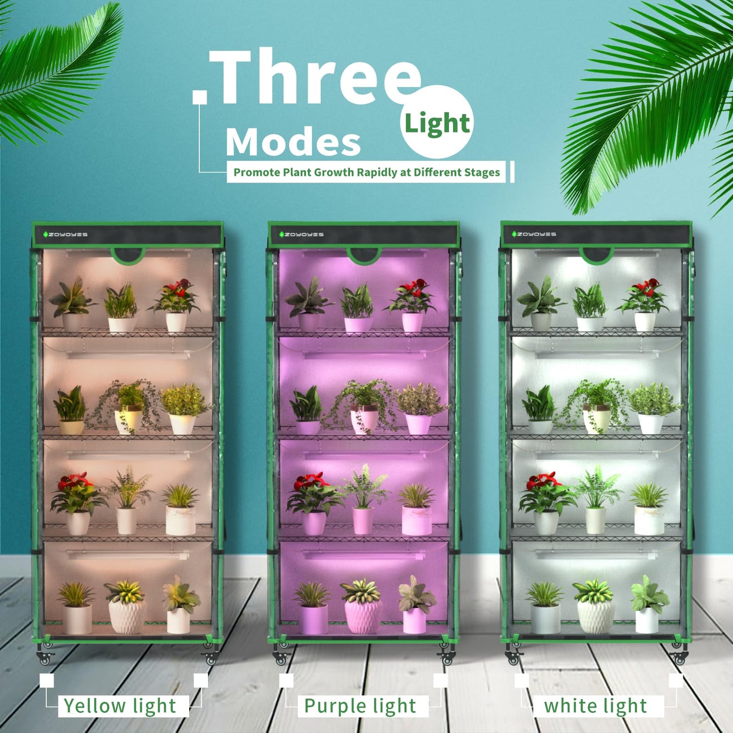 ZOYOYES Indoor Greenhouse with Grow Light,35.8" Lx17.8 Wx71.8 H,5-Layer Plant Shelf with 3-Color T8 Growth Lights,Plant Stand with Smart Timing Plug and thermohygrometer