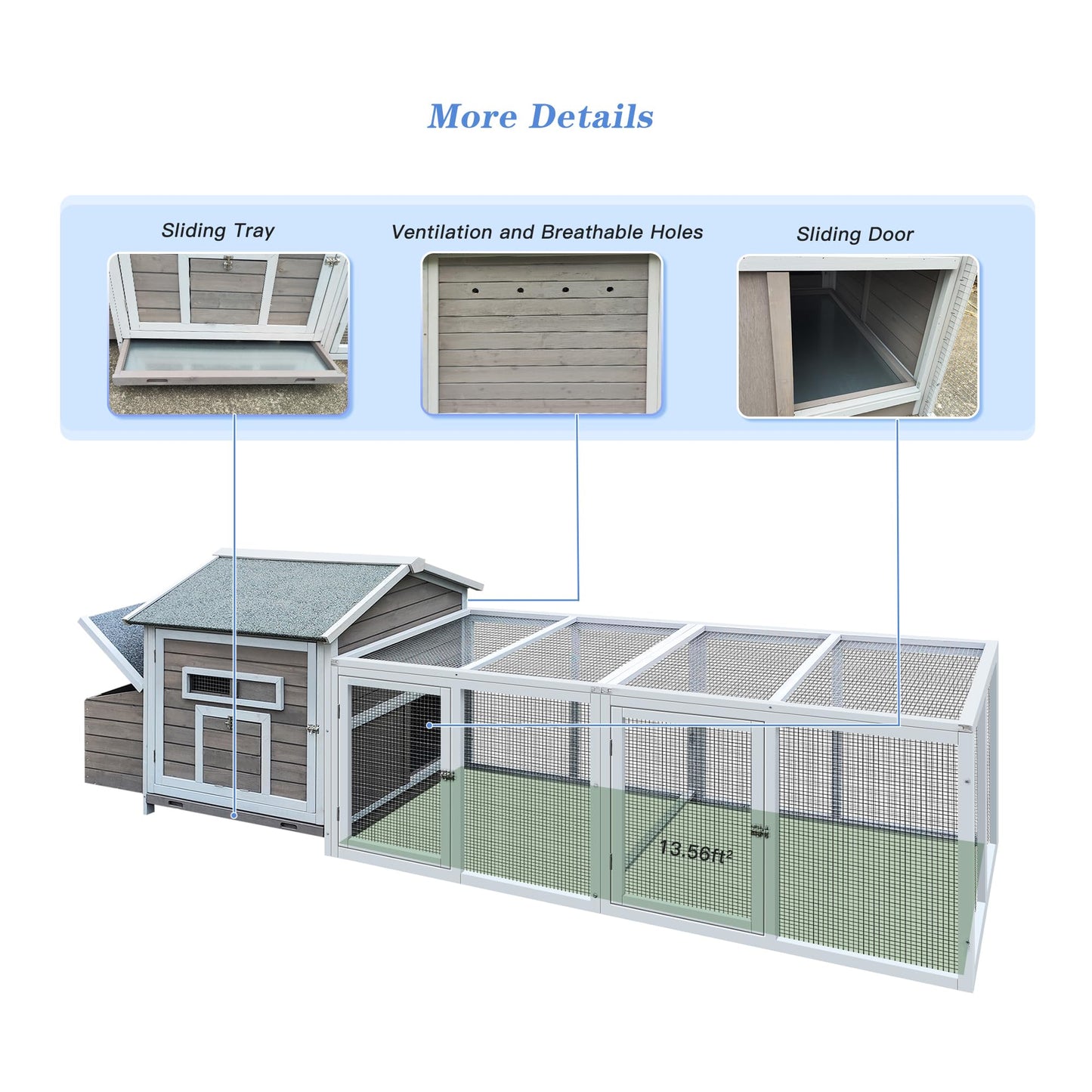 YOPTO 118＂ Large Wooden Chicken Coop Walk-in Poultry Cage with Free-Range Doors, Nesting Box,Leakproof Pull-on Tray,Outdoor Hen House Poultry Cage,for Yard Farm