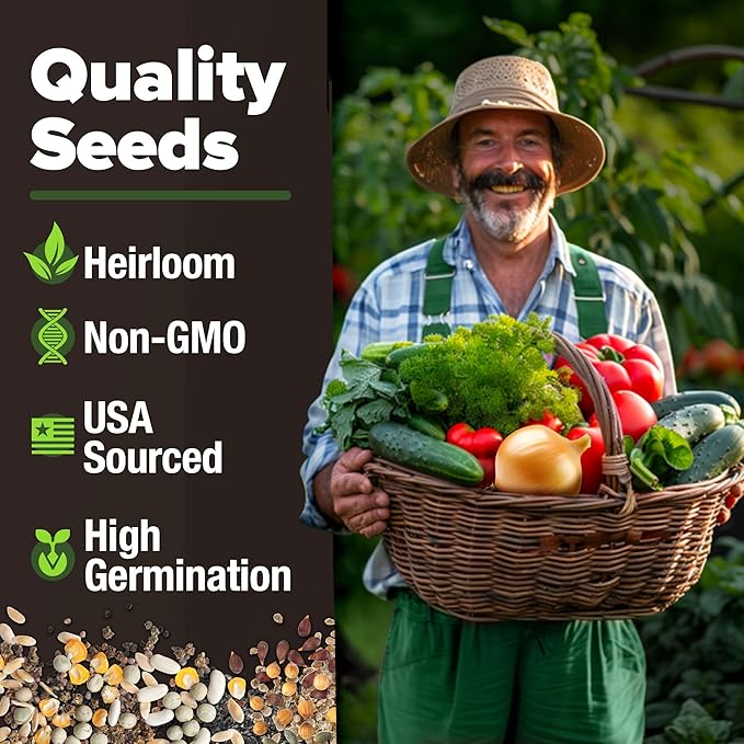 HOME GROWN Premium USA-Grown Vegetable Seeds - 10 Variety Pack with 5,800+ Non-GMO Heirloom Seeds for Planting - Garden Vegetable Seeds for Indoor & Outdoor Planting - Survival Seed Vault Kit
