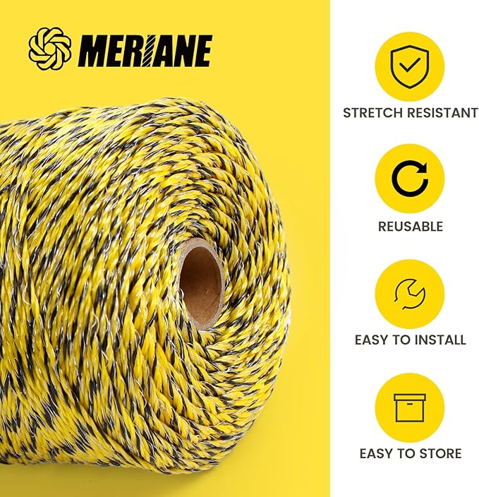 Electric Fence Wire 1/8'' 1312 Feet/400 Meters, UV Wear Rust Resistant, Portable Polyrope Electric Fence Polywire for Livestock, Upgraded 6 Stainless Steel Strands Conductors