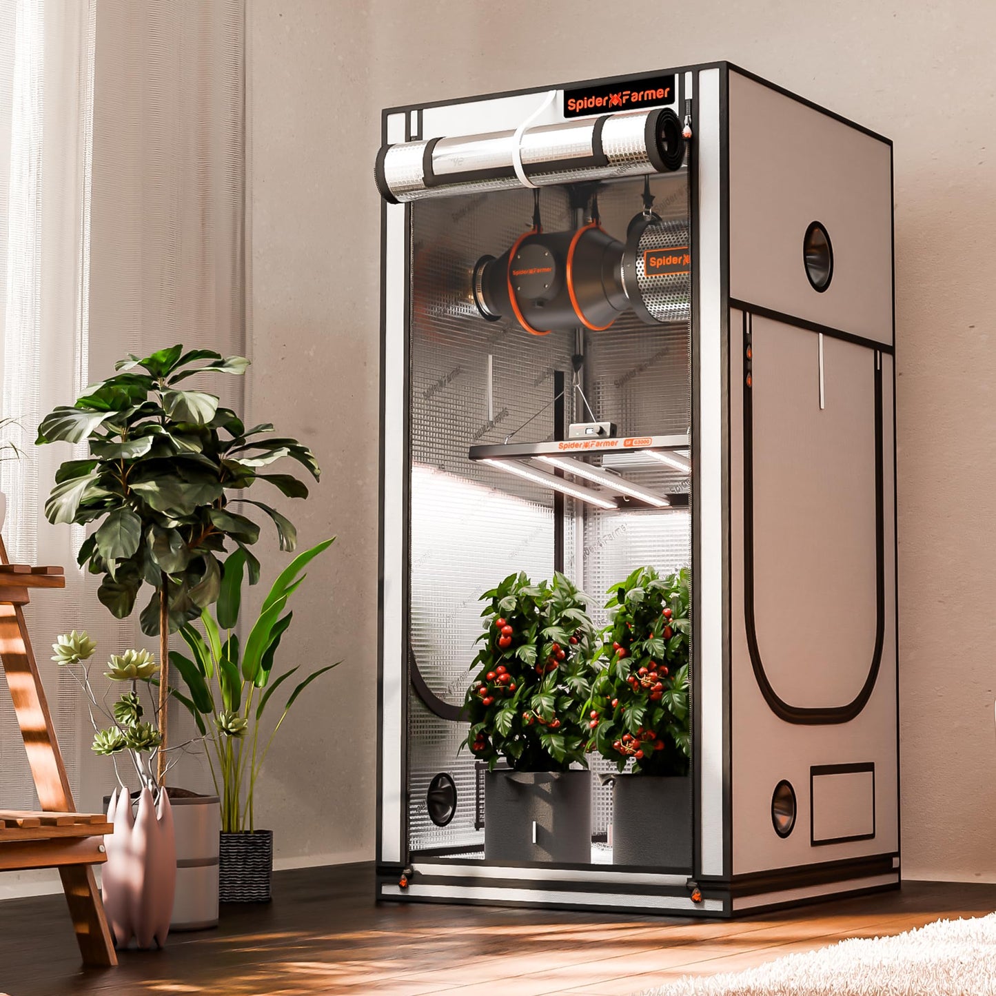 Spider Farmer Pro Series 3x3 Grow Tent, 36"x36"x72" with Roll-up Door, Observation Window Floor Tray, 2000D Thicken Mylar Canvas, 3x3x6 for Hydroponic Indoor Growing for SF4000, SE3000, G3000