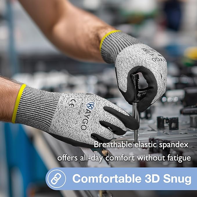 KAYGO Cut Resistant Gloves - Nitrile Micro-Foam Coated, Puncture Proof Safety Gloves for Work, Gardening, and Construction with Enhanced Grip | ANSI Cut Level A3 | KG21NB (Size L, 2 Pairs, Blue)