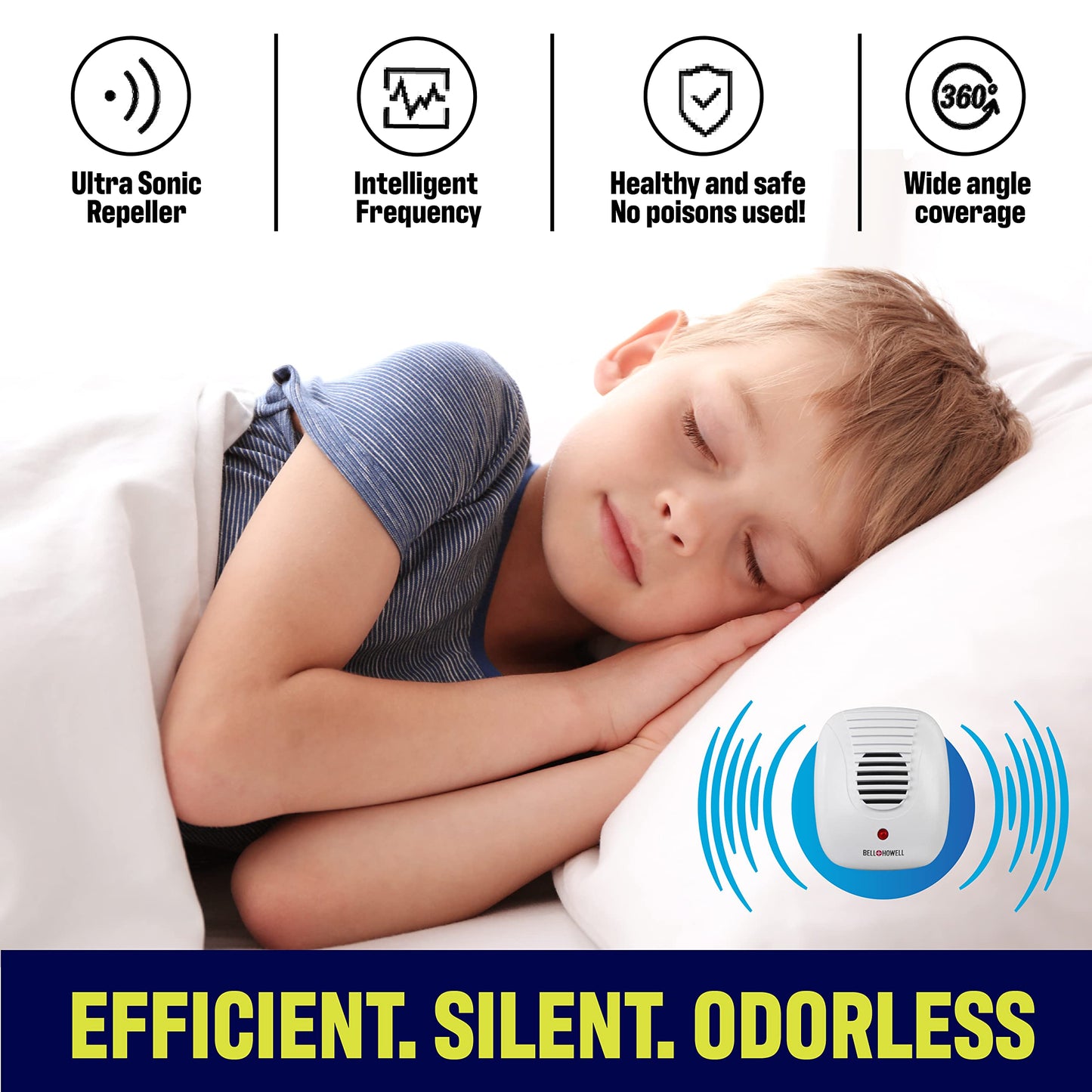 Bell+Howell Ultrasonic Pest Repeller Plug in Device Assorted 8 Pack, Effectively Aids to Repel mice, Bugs, Rats, Rodents, Mosquitos, roaches, Spiders and Ants Chemical, Odor and Sound Free