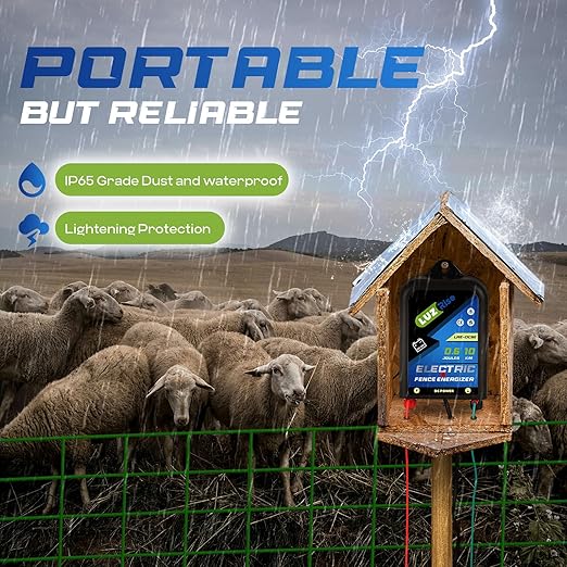 Electric Fence Energizer DC Powered Electric Fence Charger 0.6J Output 10KM Range with IP65 Waterproof Function for Livestock, Farmland, Garden, Preventing Wild Animals Intruding (LRE-DC80)