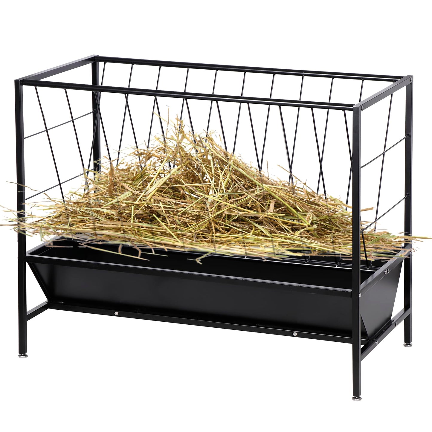 Oxphanor Pasture Hay Feeder 45 Gallon, Heavy-Duty Hay Grain Livestock Feeder with 24 Gallon Feed Pan, Livestock Feeding Trough Quick to Assemble, Feeding Goats, Calves, Cow, Horse for Farms