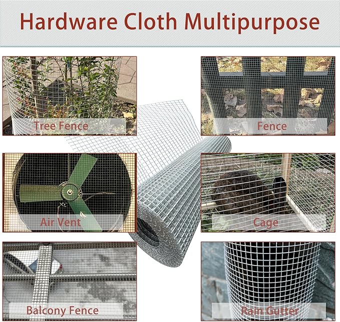 Hardware Cloth 1/4 Inch 20in X 20ft, 23 Gauge Hot Dip Galvanized Welded Cage Wire Mesh Roll, Chicken Wire Fence Roll for Snake Fences Handicraft Making Welded Fence Garden & Home