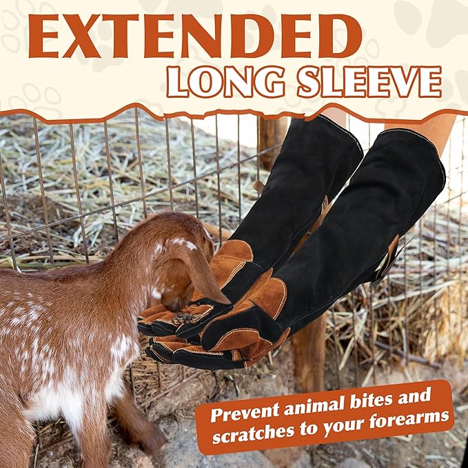 HANDLANDY 24 Inches Animal Handling Gloves Bite-Proof & Scratch-Resistant, Safe Durable Pet Gloves for Dogs, Cats, Falconry (Black, 24inch)