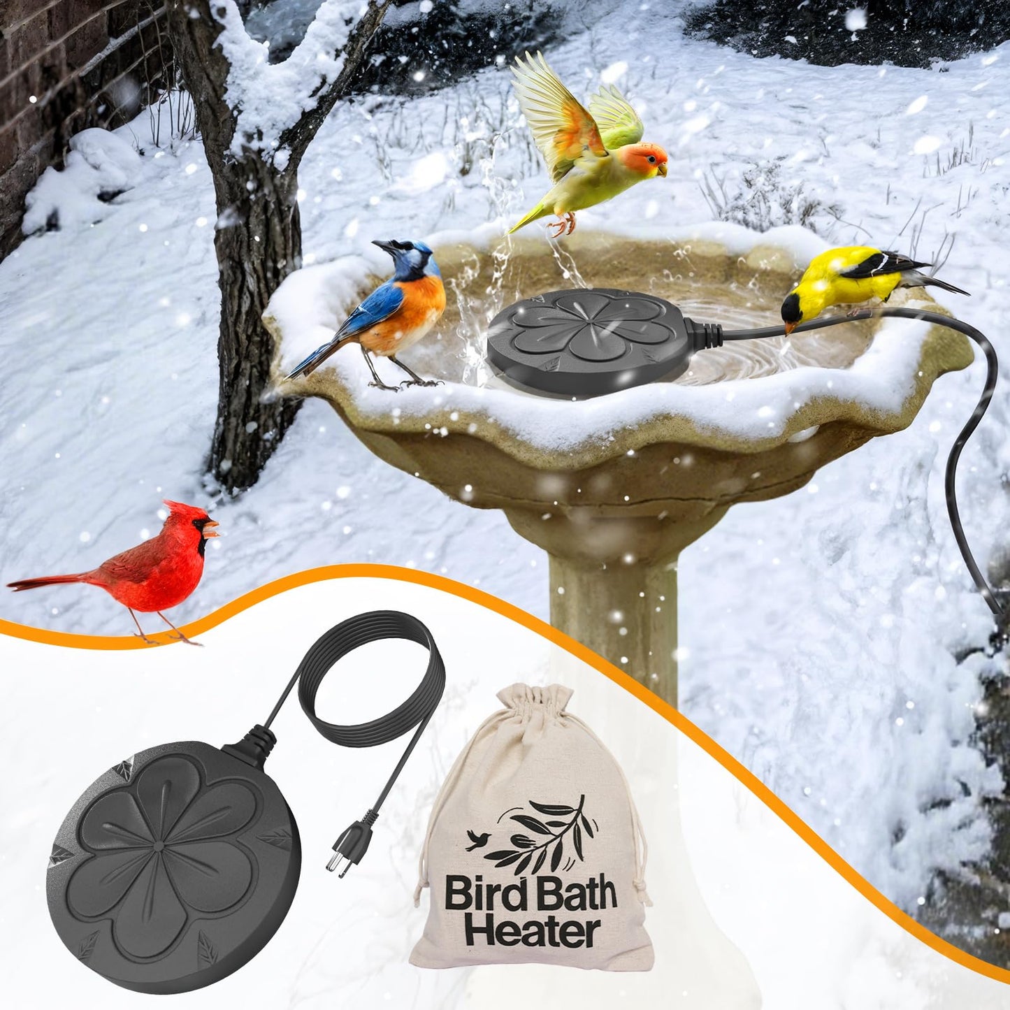 kapwall 110W Bird Bath Heater for Outdoors in Winter–Cast Aluminum Submersible Pond Deicer,Thermostatic Chicken Water Heater,Power Cord 4.92 Ft/1.5M(Black)