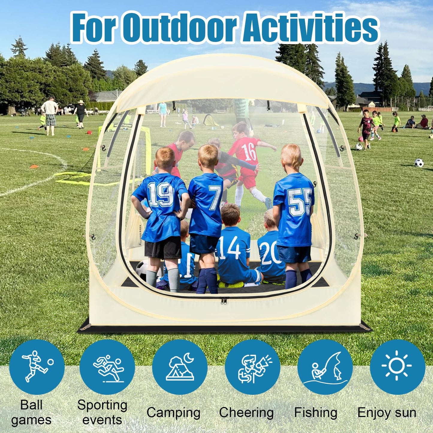 Eapele Sports Tent - Instant Pop-Up Shelter, Fits 6 Person Compact or 4 Person Comfortably, Rain Protection for Sports, Camping, Fishing & Parades