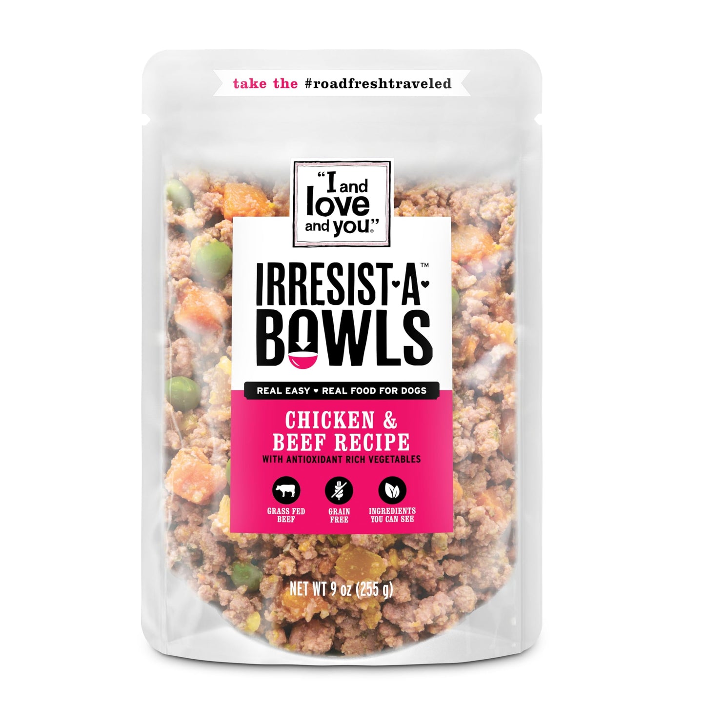 I AND LOVE AND YOU" Irresist-A-Bowls Wet Dog Food, Chicken and Duck Recipe, Ready to Serve, Grain Free, Real Meat, No Fillers, 9 oz Pouches, Pack of 4 Pouches, (Package May Vary)