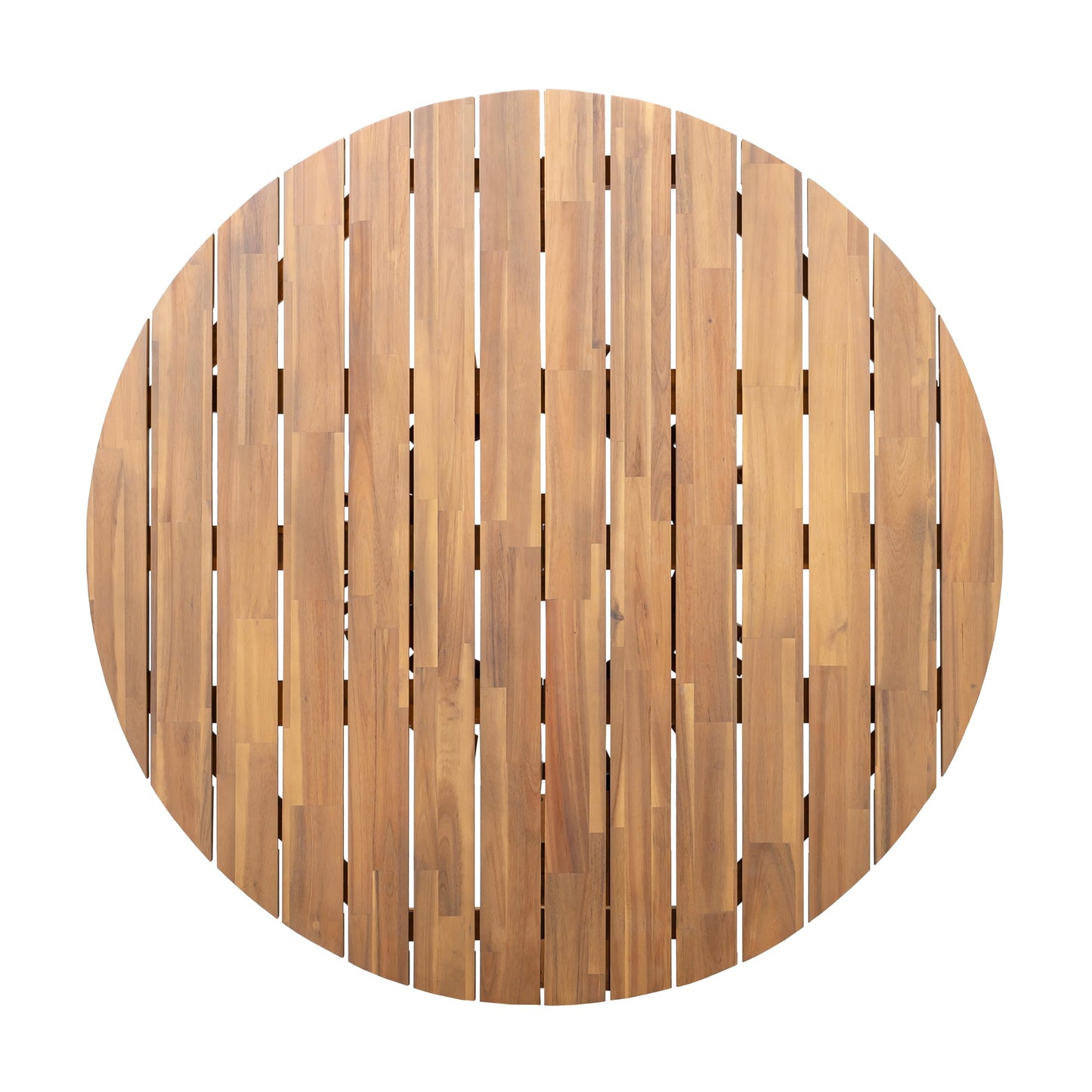Christopher Knight Home Briar Farmhouse Acacia Wood Round Dining Table, Patio Dining Room Table with Unique Wooden Base for Backyard/Garden, Slatted Design Outdoor Dining Table, Light Teak