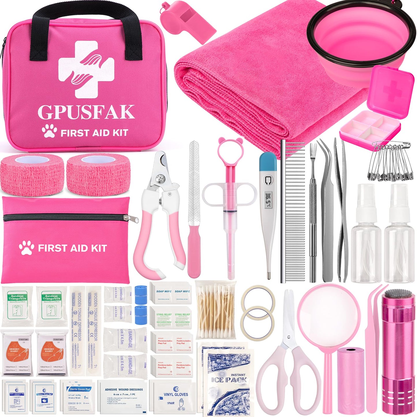 GPUSFAK 136pcs Dog First Aid Kit - Pet First Aid Kit for Dogs and Cats Pet First Aid Supplies for Car Traveling Home