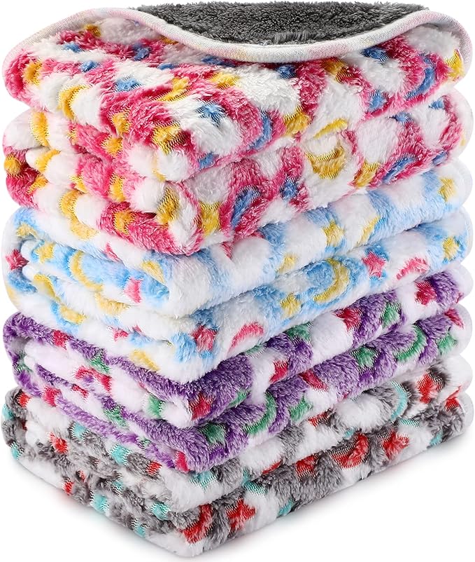 Reginary 4 Pcs Waterproof Guinea Pig Blankets Washable Small Animal Fleece Bedding Absorbent Guinea Pig Cage Liners Reusable Pet Pee Pad Sleep Mat for Hamster Ferret(Moon Star Pattern,12 x 12 Inch)