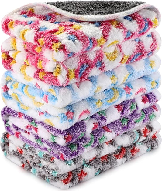 Reginary 4 Pcs Waterproof Guinea Pig Blankets Washable Small Animal Fleece Bedding Absorbent Guinea Pig Cage Liners Reusable Pet Pee Pad Sleep Mat for Hamster Ferret(Moon Star Pattern,12 x 12 Inch)