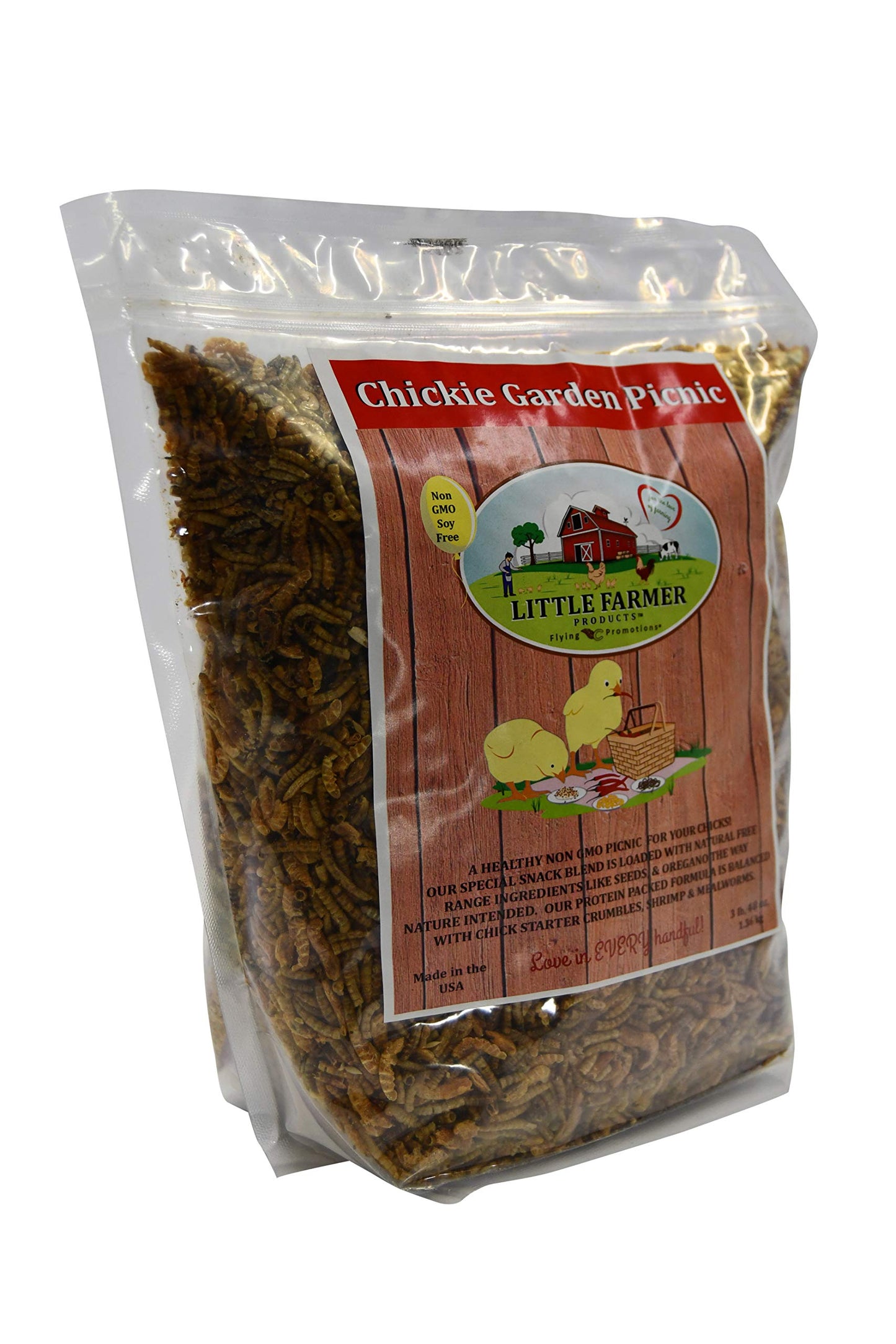 LITTLE FARMER PRODUCTS Chickie Garden Picnic Non-GMO, Soy-Free Chick Treats | Premium Poultry Meal Worm & Herb Mix | 3 lbs