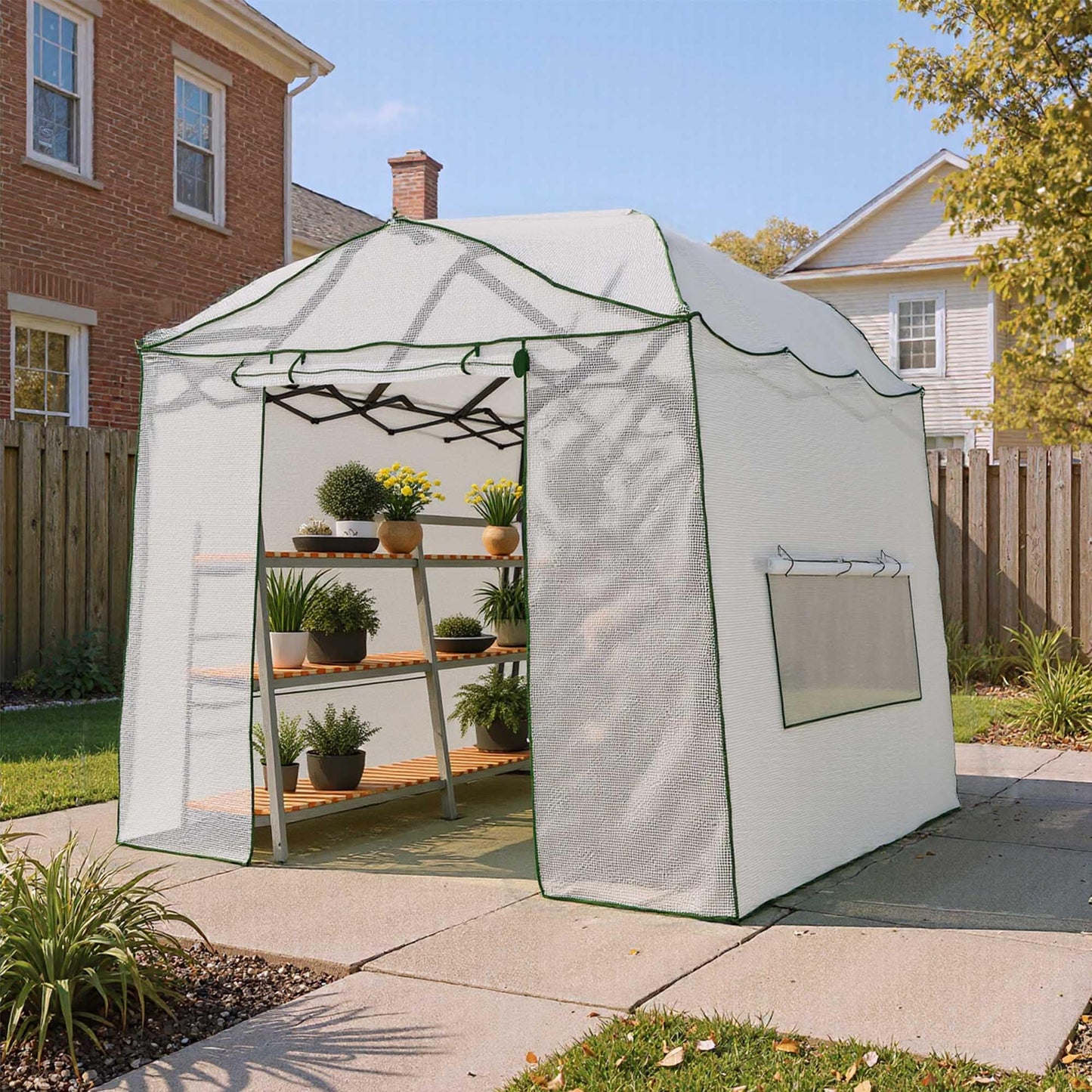 Yardsight 8.5 x 7 FT Walk-in Greenhouse, Portable Pop-up Green House 3 Adjustable Hights Heavy Duty Plant Gardening Canopy with Durable PE Cover for Indoor Outdoor (Clear and White)