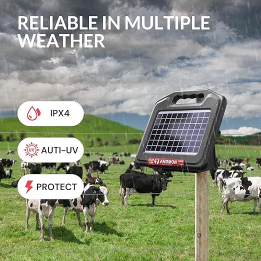 S1000 1 Joule Solar Fence Charger, 40 Miles Solar Electric Fence Charger for Livestock, Horses, Cattle Sheep, Portable and Super Tough