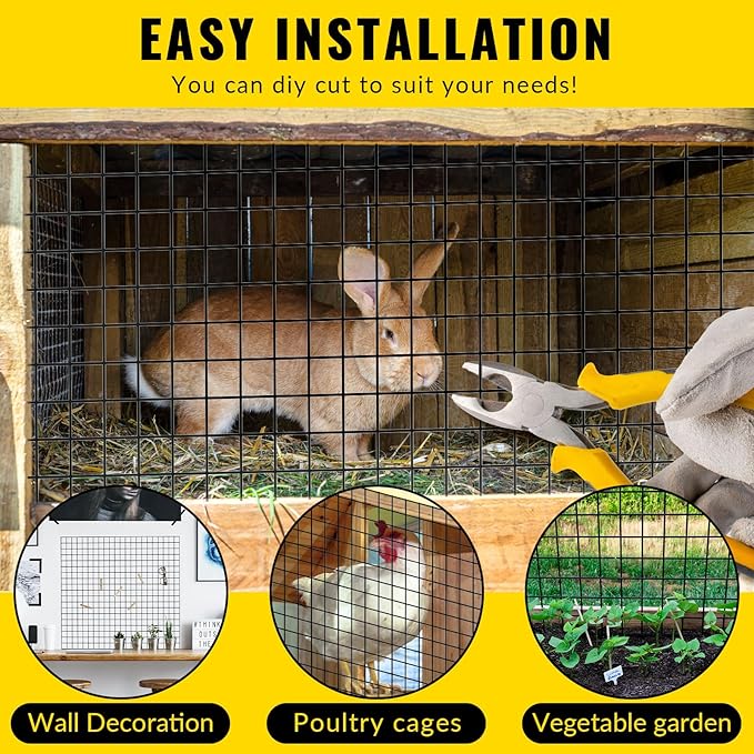 Hardware Cloth 1/2 inch 72 x 50 ft Heavy Duty Black Chicken Wire Fencing 19 Gauge Vinyl Coated Welded Wire Mesh Roll PVC Hardware Cloth Chicken Wire Fencing Garden Fence Tree Guard