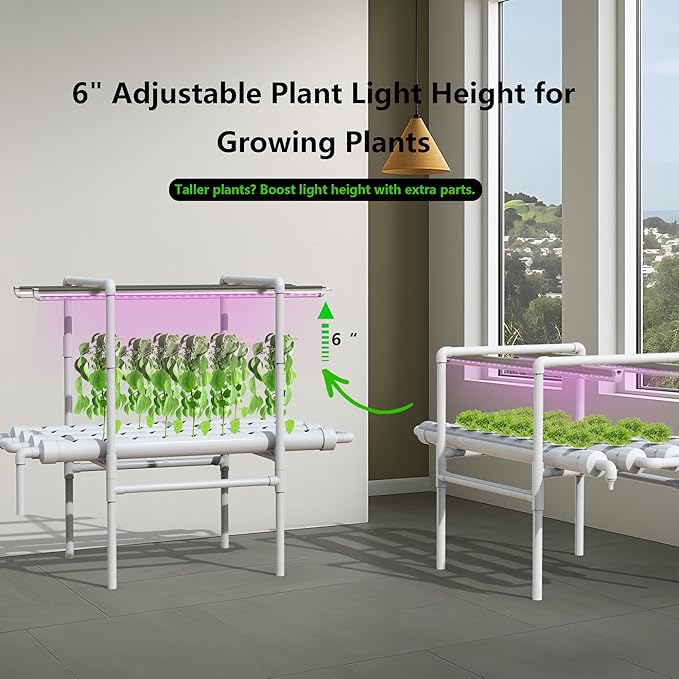 NFT Hydroponic Growing System Kit - Full-Spectrum Grow Lights ＆ Timer | 36 Plant Sites | Food-Grade PVC-U Pipes | Auto Water Pump & Timer | Indoor Gardening for Leafy Greens, Lettuce & Herbs