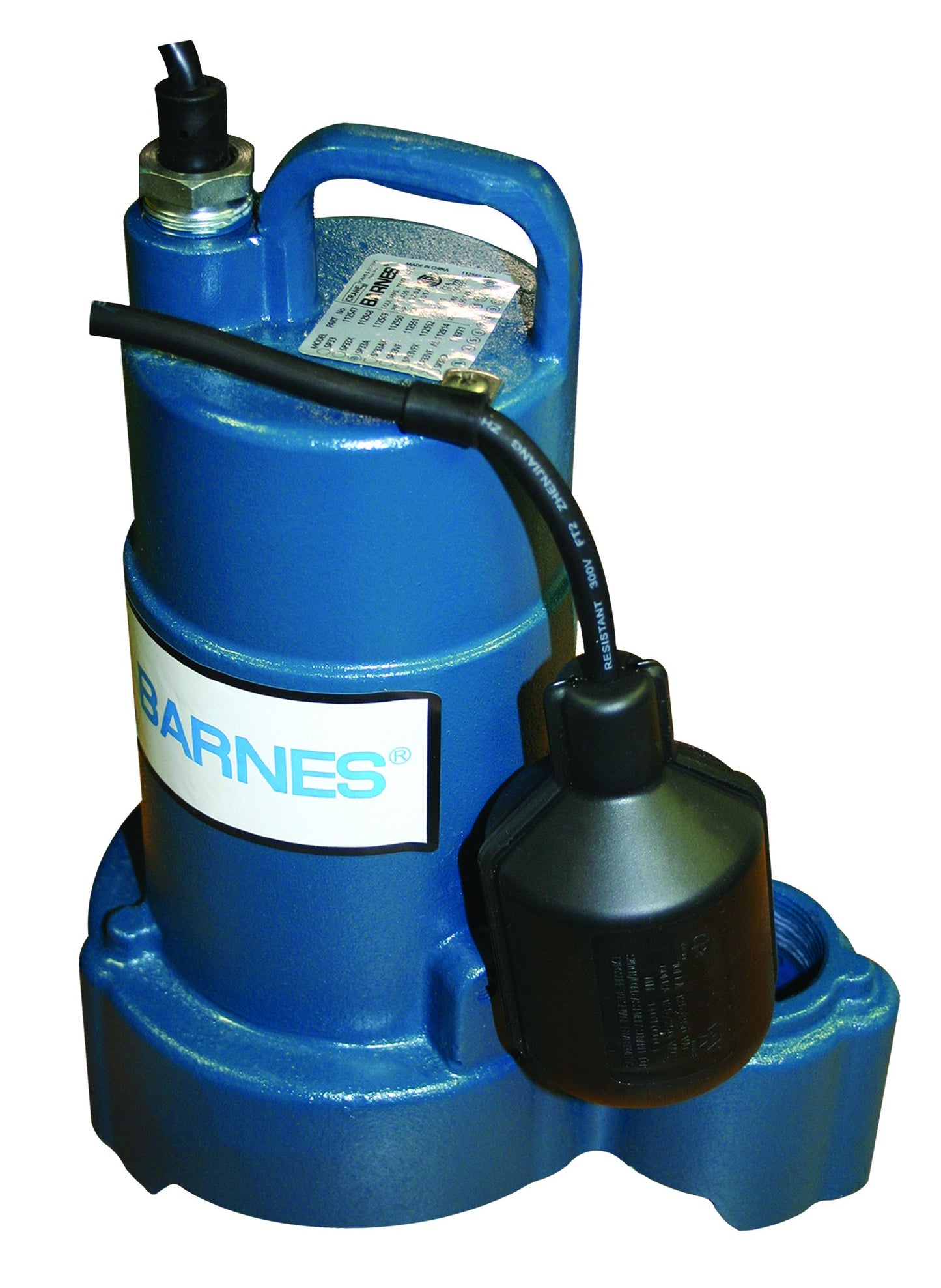 Barnes 115369 Model SP75AX Submersible Sump Pump - High-Efficiency for Residential Use, Cast Iron Vortex Impeller, 3/4 HP, 4800 GPH, Piggy Back Mechanical Float Switch, 20' Waterproof Cord
