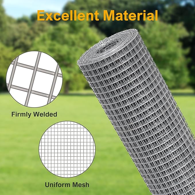 16in x 10ft Hardware Cloth - 1/2 inch Chicken Wire Fencing 19 Gauge Hot-dip Galvanized After Welding | Welded Wire Mesh Roll Garden Plant Chicken Coop Rabbit Poultry Netting Cage Screen