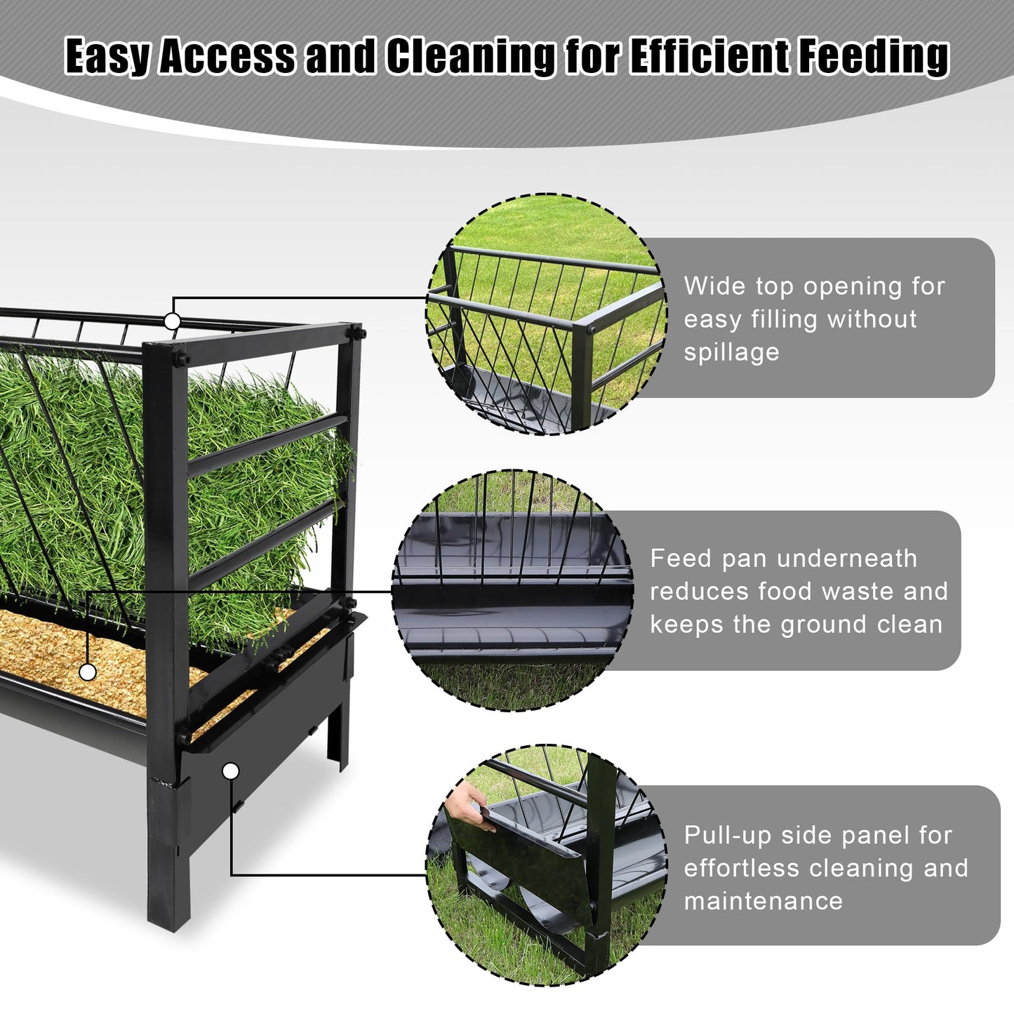 Large Pasture Hay Feeder 71Gallon, 2 in 1 Livestock Hay and Grain Feeder for Goat Sheep Horse, Galvanized Steel Livestock Feeders with Top Rack & Feeding Trough, Easy to Install for Farms Shed Outdoor