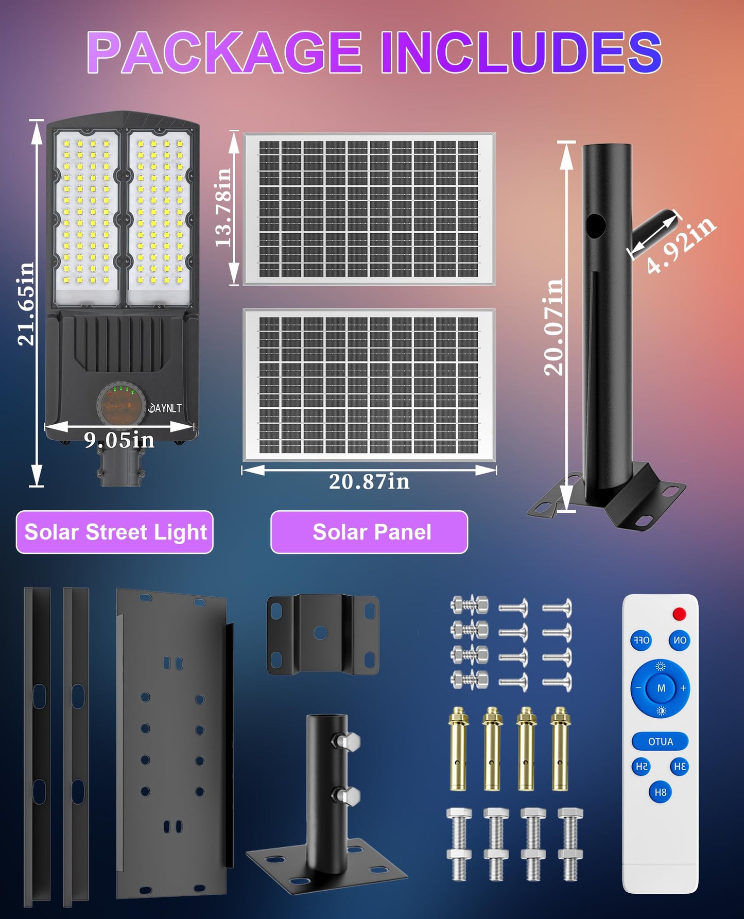 JAYNLT Y-9000W Solar Street Lights Outdoor,6500K 700000LM High Power Parking Lot Lights Commercial Dusk to Dawn, IP67 Waterproof Solar Security Flood Lamps Motion Sensor for Yards, Farm,Road