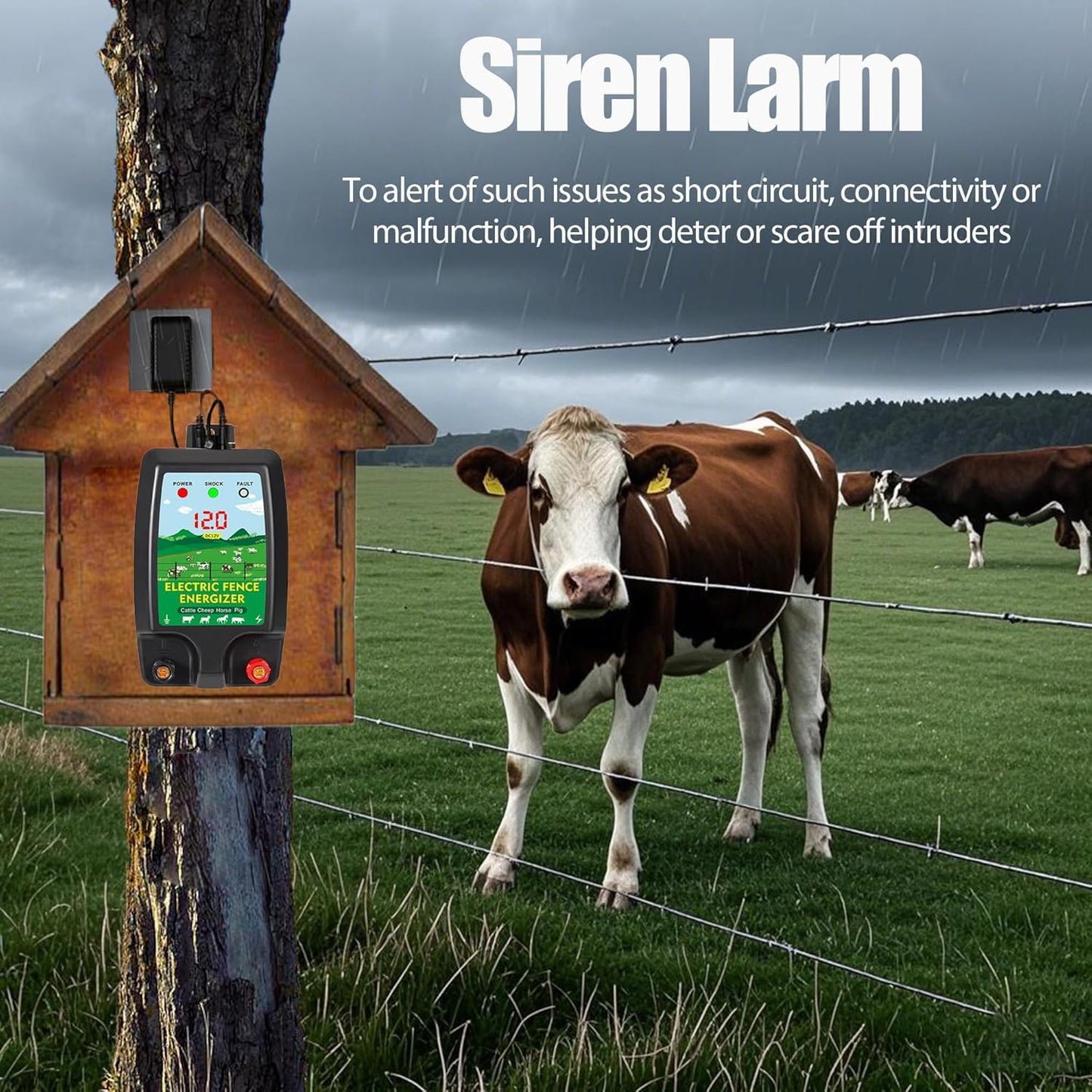 2 Joule Electric Fence Charger, 12KV Electric Fence Energizer, LED Display, AC 110V or DC 12V Power for Livestock Poultry Pets Farm Pasture Garden Ranch Orchard