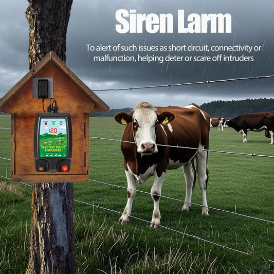 2 Joule Electric Fence Charger, 12KV Electric Fence Energizer, LED Display, AC 110V or DC 12V Power for Livestock Poultry Pets Farm Pasture Garden Ranch Orchard