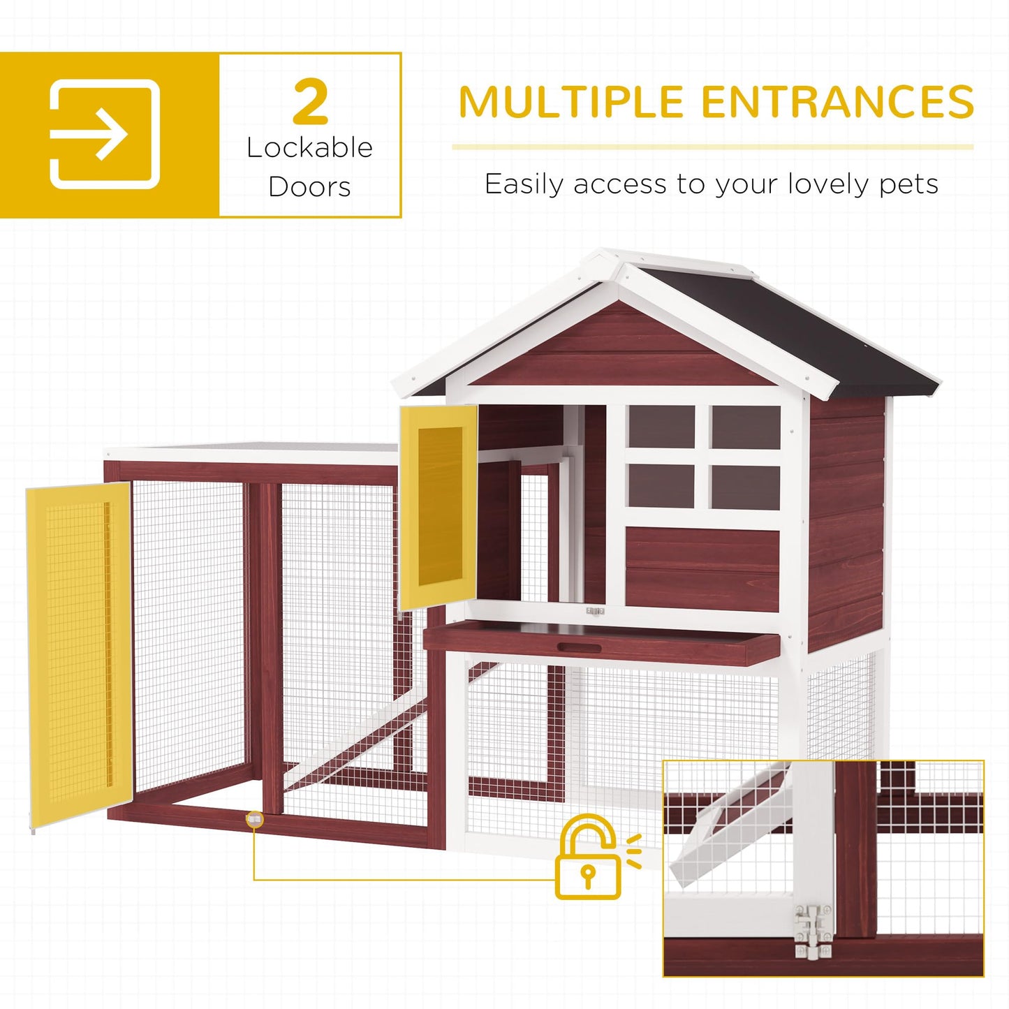 PawHut 48" Wooden Rabbit Hutch Bunny Cage with Waterproof Asphalt Roof, Fun Outdoor Run, Removable Tray and Ramp, Brown