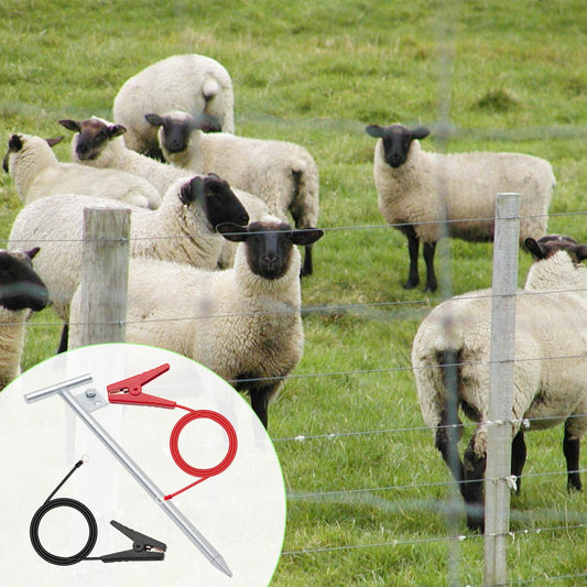 Electric Fence Wire Grounding Rod, Portable Ground Rod with Electric Fence Wire, Solar Electric Fence Lead Wire with Alligator Clip, for Energizer to Fence Wire & Ground System