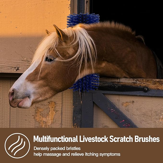 Livestock Scratching Brush, Flexible PBT Horse Grooming Kit Horse Brushes, Massage Brush Kit for Cattle, Cow, Sheep, Horses Goat Supplies (Yellow-Blue, 2 pack)