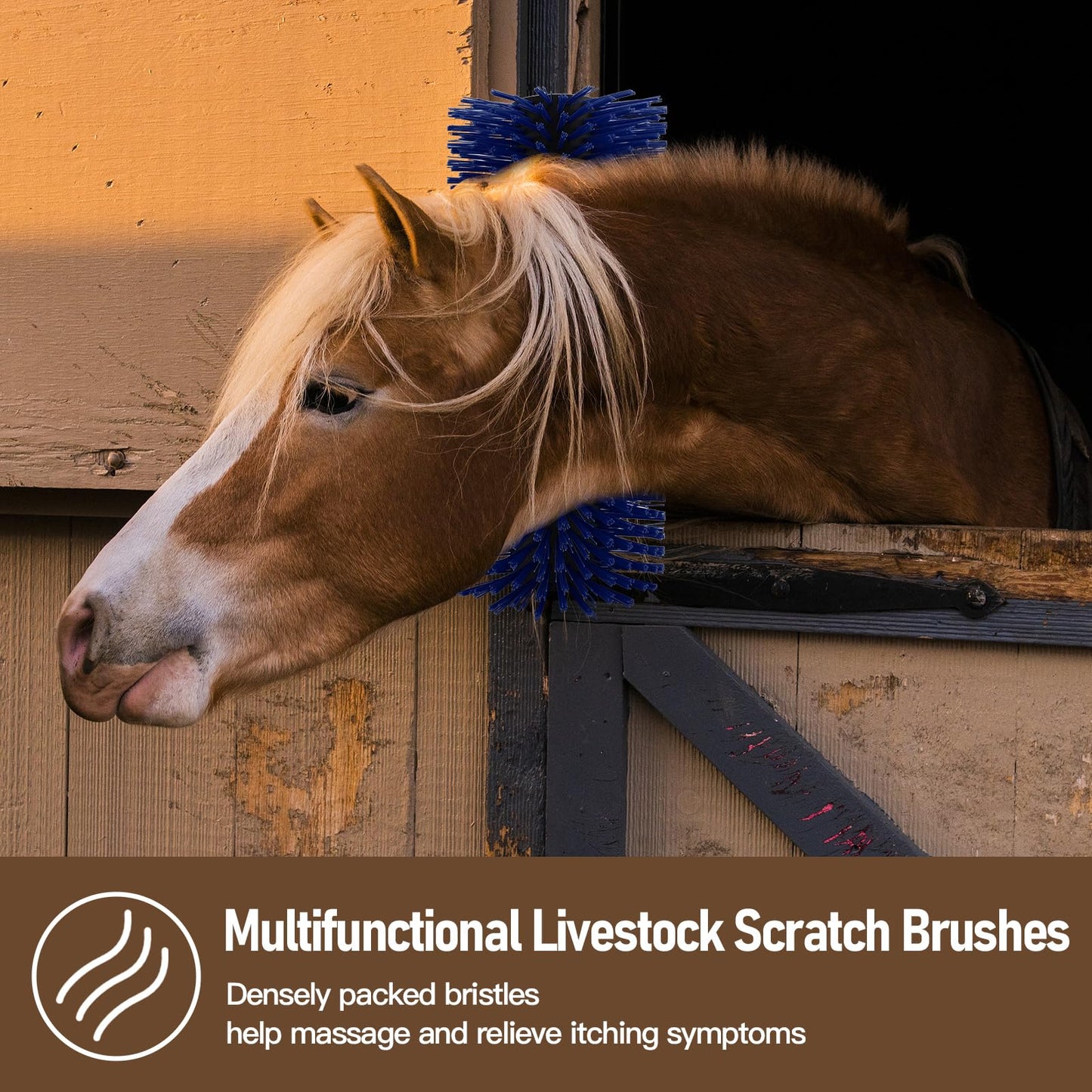 Livestock Scratching Brush, Flexible PBT Horse Grooming Kit Horse Brushes, Massage Brush Kit for Cattle, Cow, Sheep, Horses Goat Supplies (Yellow-Blue, 2 pack)