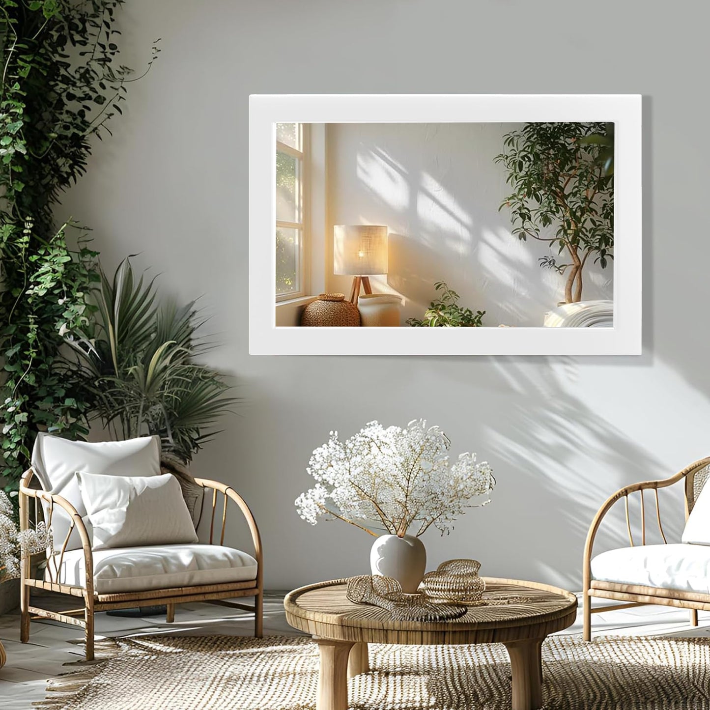 Inbenioso 54''x36'' Rustic Wall Mirror for Bathroom White Wood Frame, Classic Rectangle Mirror Farmhouse Vanity Wall Mirror Decor Living Room, Bedroom, Entryway