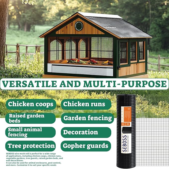SEBOSS Hardware Cloth - 1/4 Inch Wire Mesh Roll, 36"x50', 23 Gauge, Durable Chicken Wire Mesh for Garden Fencing, Chicken Fence, Wire Cloth, and Small Animal Protection