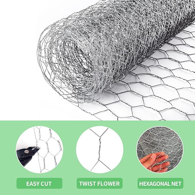 Chicken Wire 13.7 in x 236 in Poultry Wire Netting Hexagonal Galvanized Mesh Garden Fence Barrier for Craft Projects, Pet Rabbit Chicken Fencing