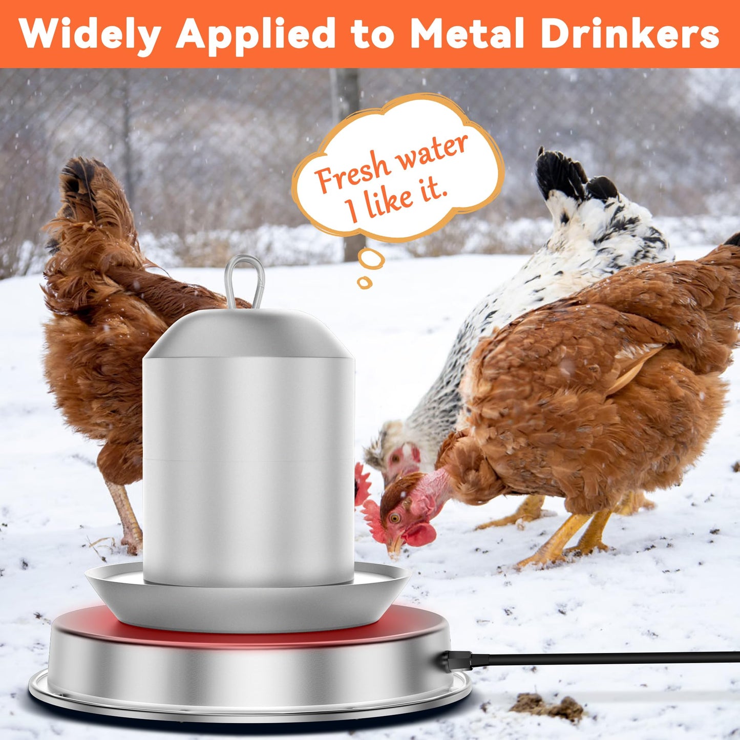 Tiflev Chicken Water Heater, 110 Watt Chicken Waterer Heated Base 11 in for Metal Poultry Founts, Chicken Drinker Heater for Winter