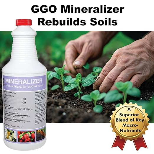 GGO Mineralizer Organic Plant Fertilizer with Mycorrhizal Fungi – Hydroponic Nutrients and Plant Food for Houseplants, Vegetables, and Gardens – Micro & Macro Nutrients and Minerals – Made in USA