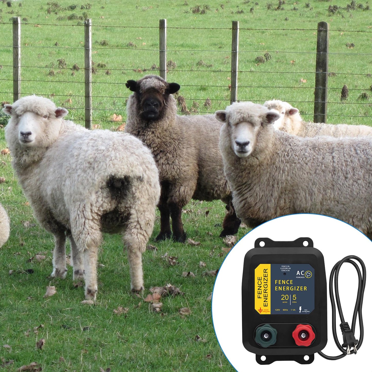 Electric Fence Charger, 5 Mile Plug in Electric Fence Energizer, for Preventing to Prevent Bears, Raccoons, Skunks Intruding