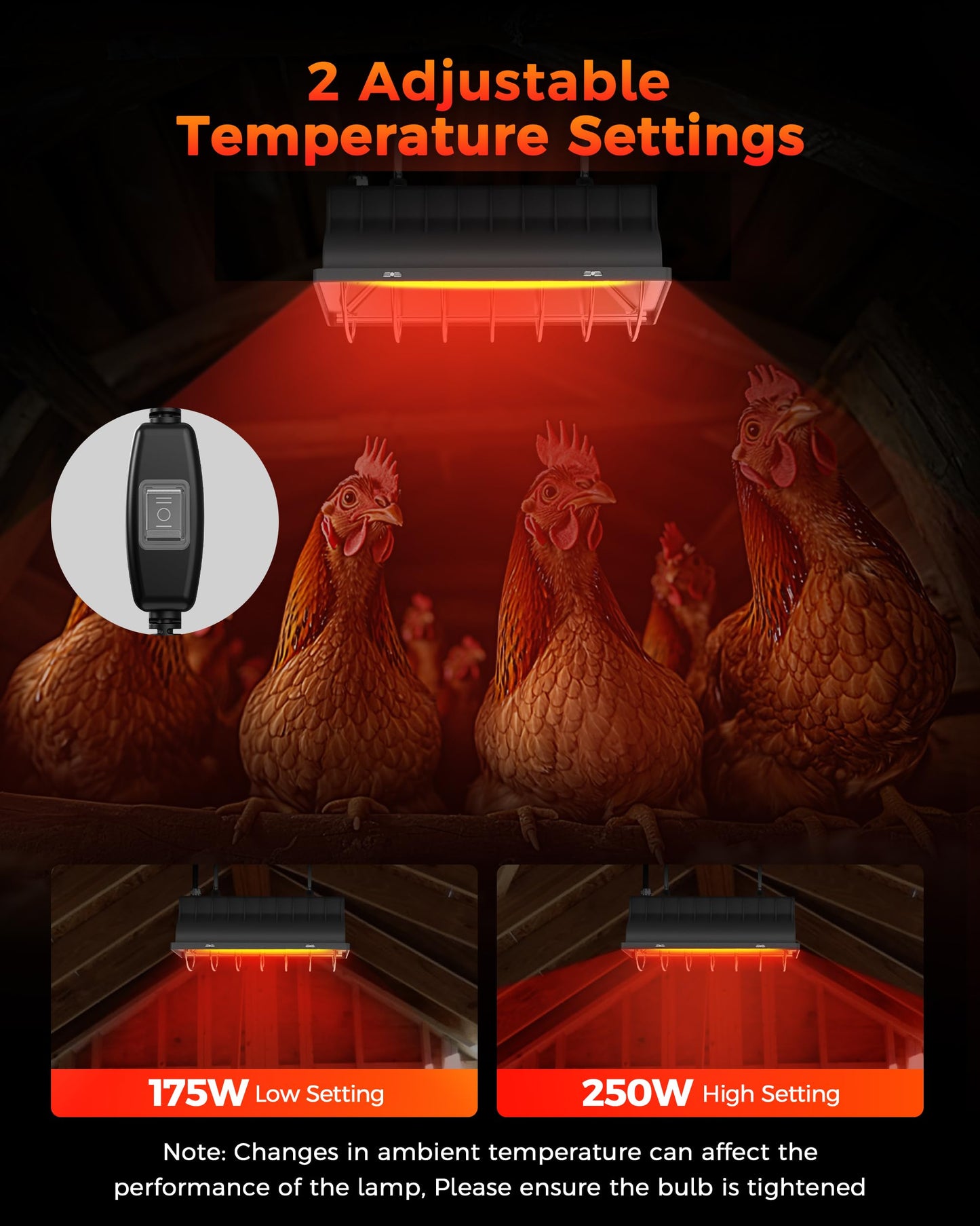 Chicken Heater Replacement Bulb, 250W Infrared Heat Lamp, 110V, 4000-5000 Hours Lifespan, Suitable for Pet and Livestock Brooder Heater Accessories, 1 Pack