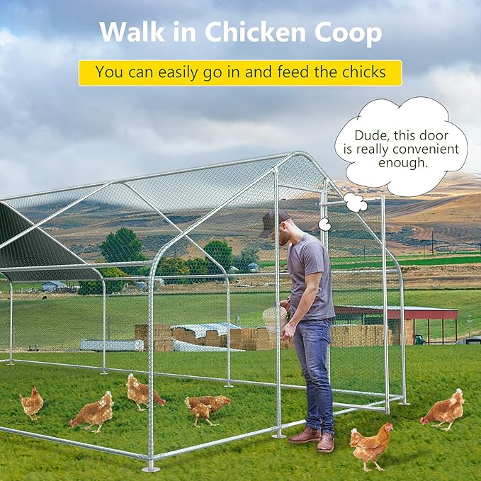 10x20FT Large Metal Chicken Run with Roof, Walk-in Poultry Cage Chicken Coop Runs House for Yard with Waterproof Cover, Ducks Rabbits Habitat Cage Spire Shaped Coop