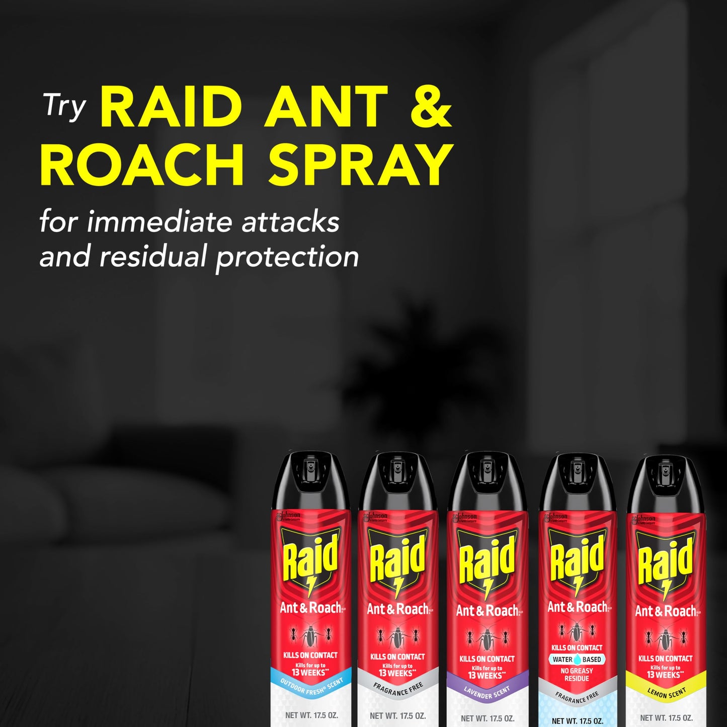 Raid Ant & Roach Killer Spray for Listed Bugs, Keeps Killing for Weeks, Lavender Scent, 17.5 oz